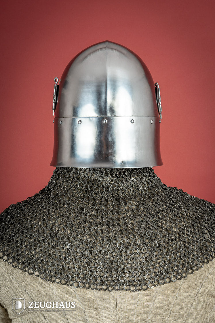 14th Century Bascinet Helmet - 2mm Polished Steel Medieval Armor for LARP, Cosplay & Historical Reenactment