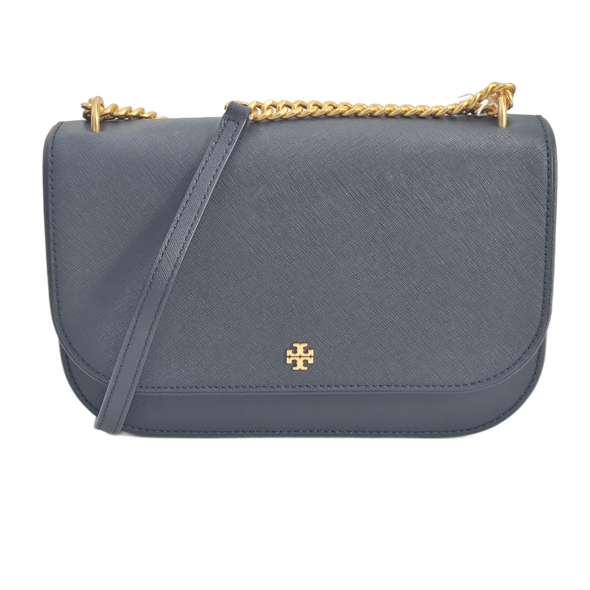 Tory Burch Emerson Saffiano Leather Adjustable Shoulder Bag for Women - Navy Blue with Gold Hardware | Perfect for Work, Travel & Everyday Use