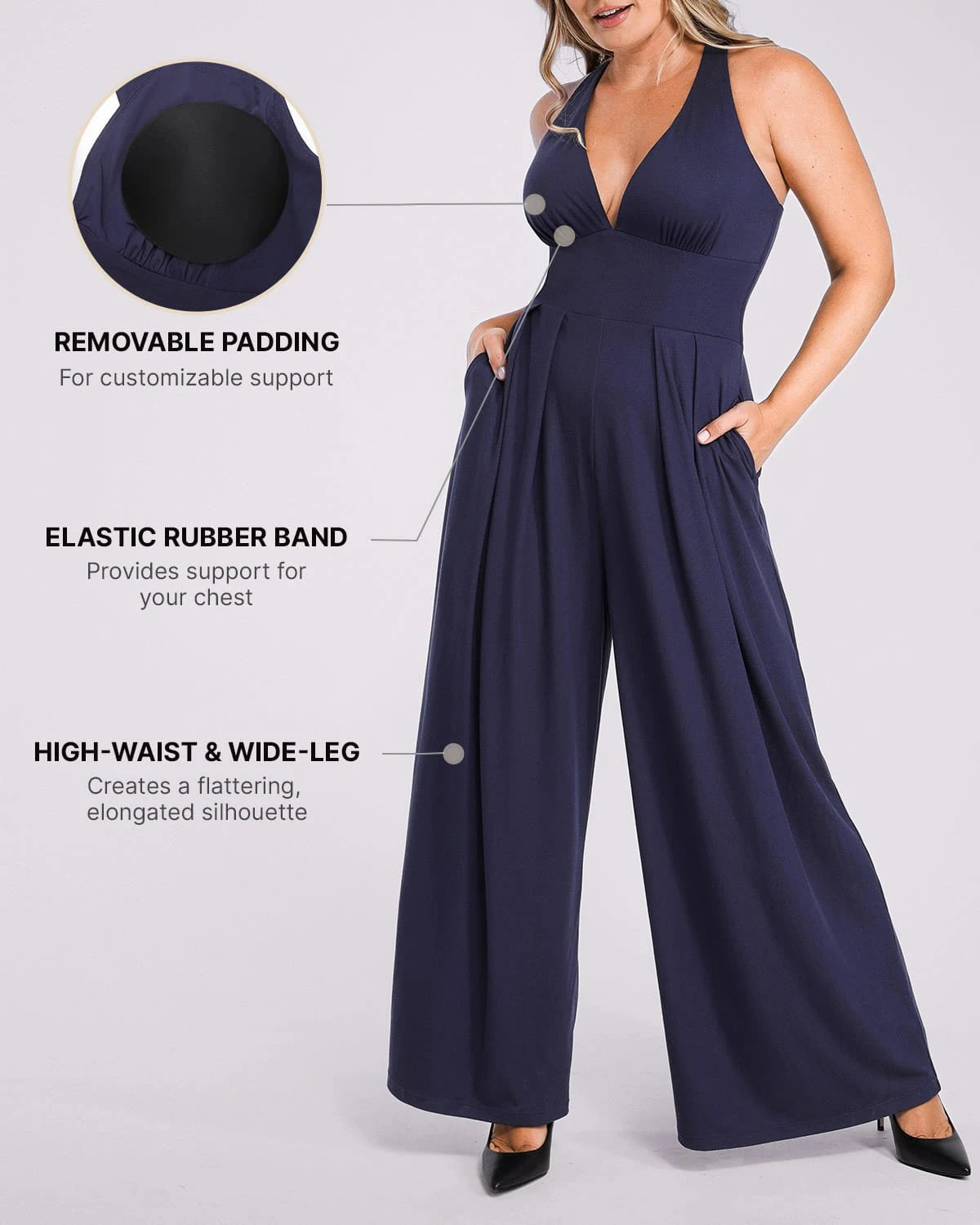 Deep V Neck Slimming Jumpsuit for Women - Tummy Control Bodysuit with Built-in Shapewear - Perfect for Parties, Date Nights & Special Occasions