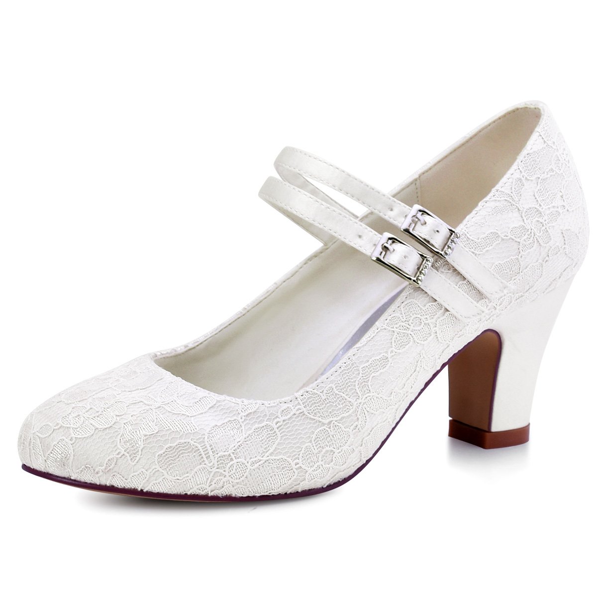 ElegantPark Women's Closed Toe Wedding Shoes for Bride - Block Heel Mary Jane Pumps with Lace Detail | Perfect for Bridal Ceremony, Reception and Formal Occasions