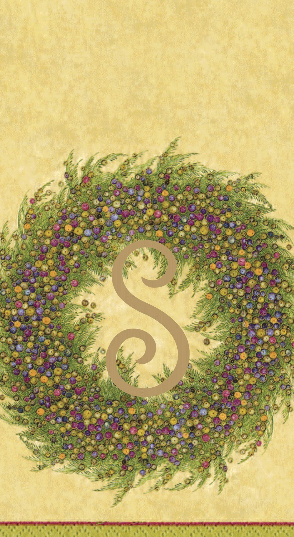 Elegant Caspari Berry Wreath Monogram Initial S Paper Guest Towels - Gold, Set of 18 - Perfect for Weddings, Bridal Showers & Upscale Events