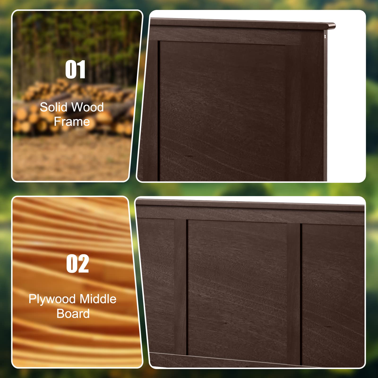 Giantex Solid Wood Headboard with Adjustable Height - Full Size Espresso Brown Bed Backboard for Bedroom, Guest Room & Dormitory
