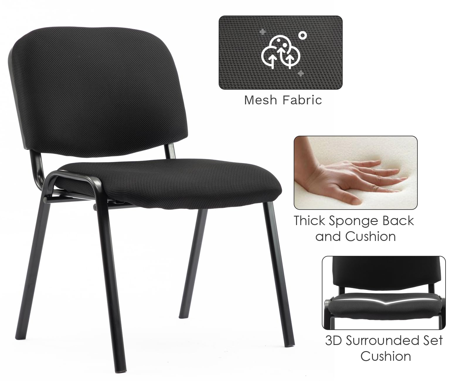 5-Pack Stackable Waiting Room Chairs - Black Mesh Conference & Office Guest Chairs for Reception Areas, Breakrooms, Lobby, Events, Church, School, Hall & Hotel Use - Space-Saving Design for High-Traffic Areas