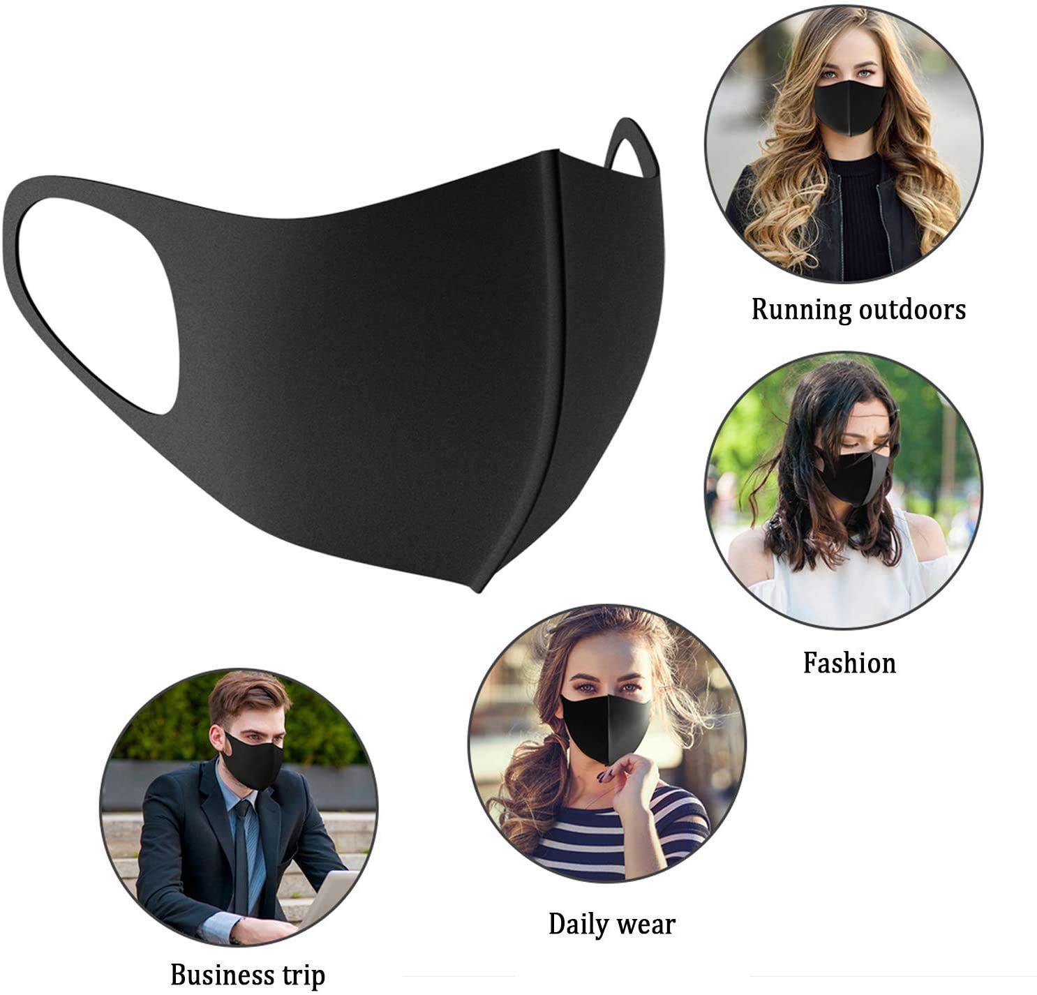 4 Pack Reusable Anti-Dust Face Masks - Unisex Black Fashion Mask, Washable Anime Design for Adults - Perfect for Cycling, Camping, Travel & Daily Protection (Men & Women)
