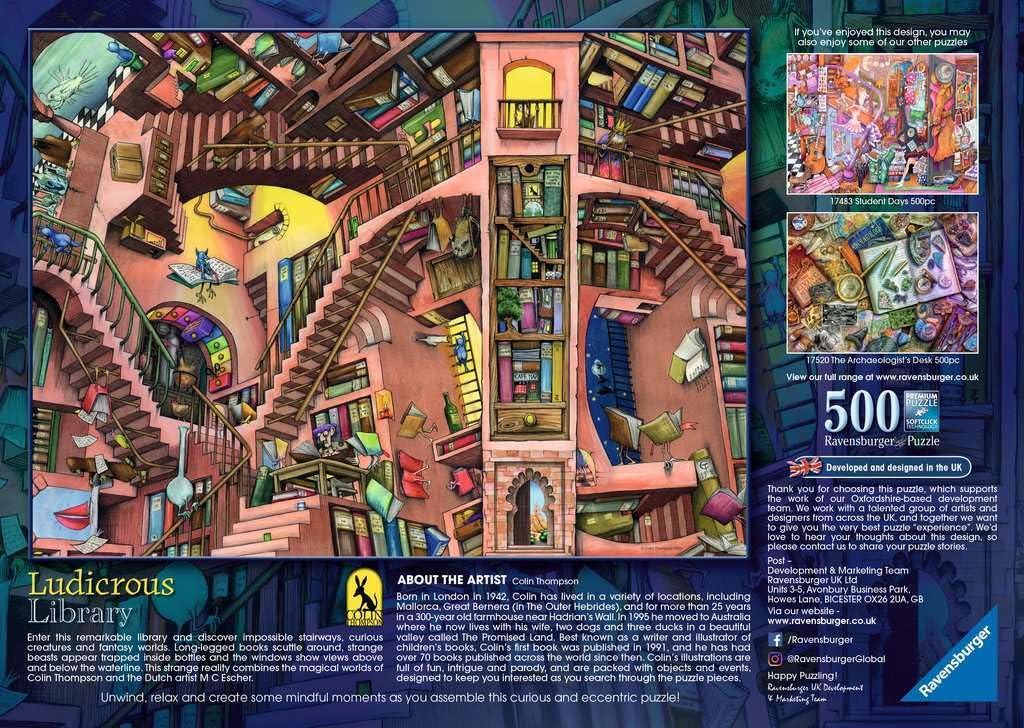 Ravensburger 500-Piece Puzzle - Library & Books Jigsaw Puzzle for Adults & Kids, Premium Puzzle Glue Included for Framing, Fun Family Activity for Relaxation & Home Decor