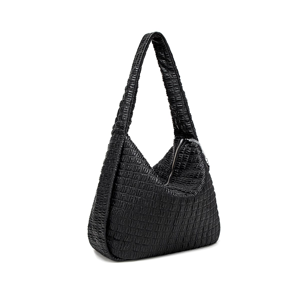 Vegan Leather Waffle Shoulder Bag for Women - Large Crossbody Purse with Adjustable Strap, Black | Perfect for Work, Travel & Everyday Use