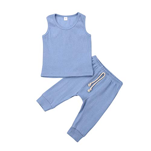 Unisex Newborn Baby Clothes Set - Sleeveless Vest T-Shirt & Long Pants Outfit for Boys & Girls | Summer Solid Color Toddler Outfits for Playtime & Family Outings