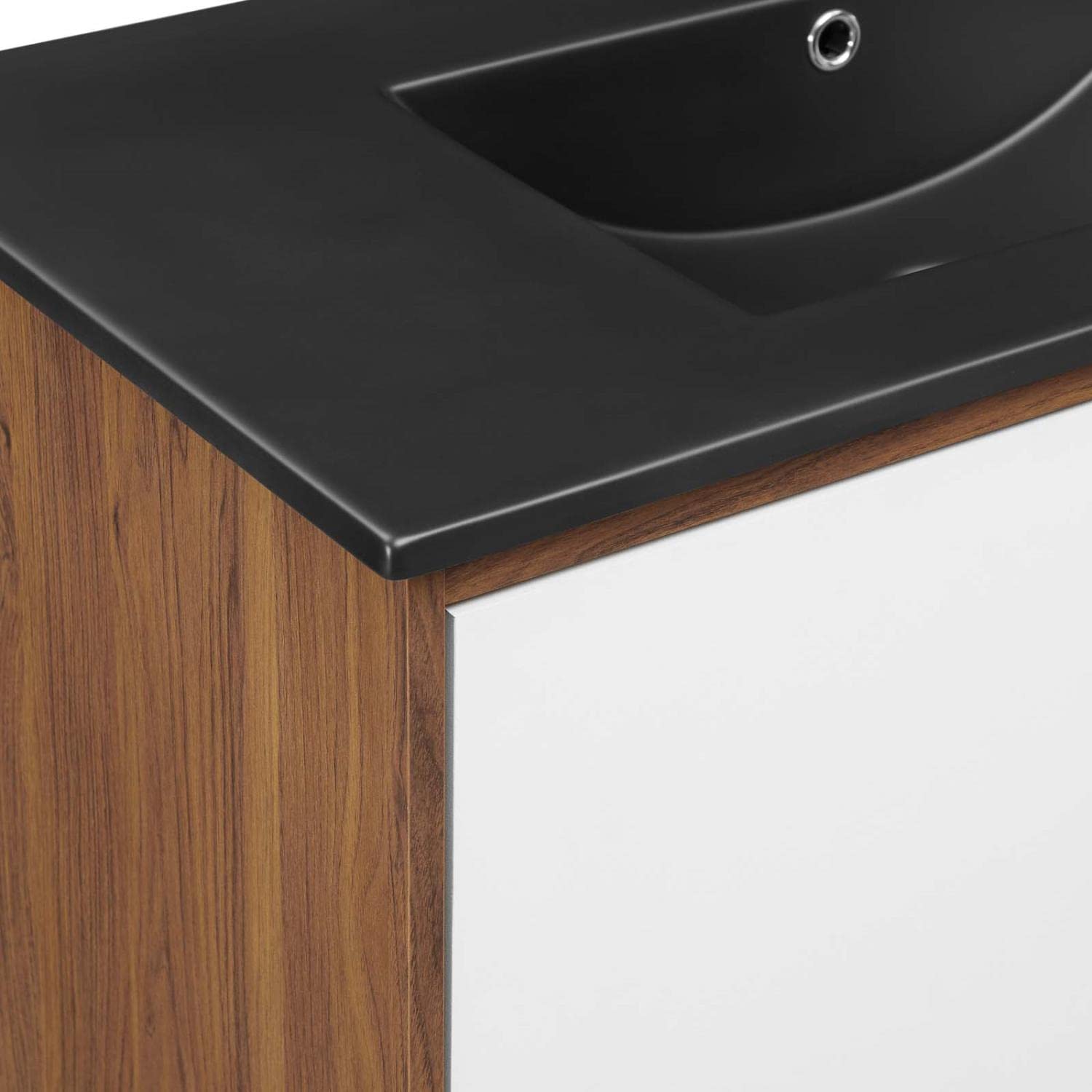 Modway Transmit 36 Inch Walnut Black Bathroom Vanity with Sink - Modern Storage Cabinet for Small Bathrooms, Powder Rooms & Master Baths