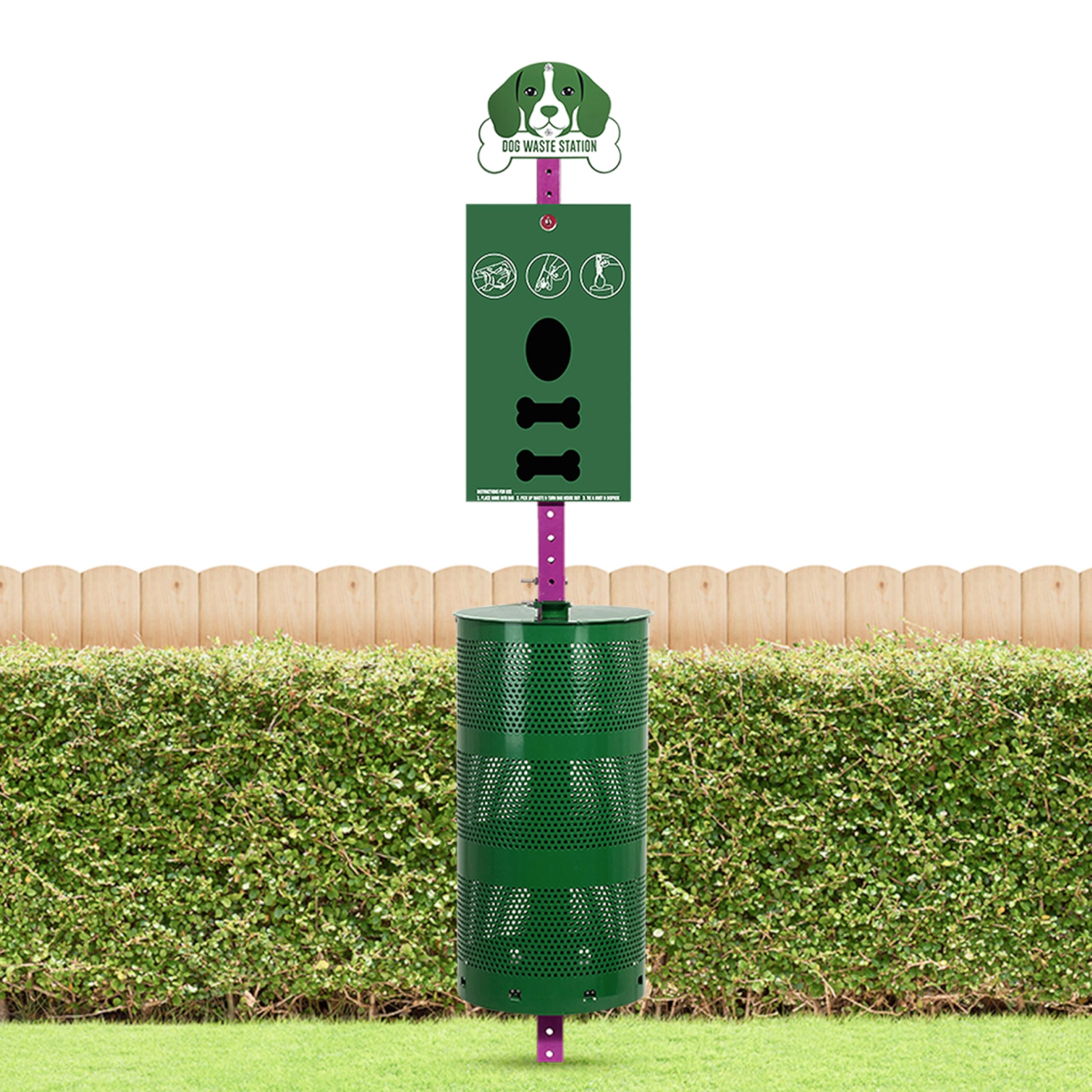 Flybold Dog Waste Station - Outdoor Dog Poop Trash Can with Poop Bag Dispenser - 400 Roll Bags, 200 Pull Bags, 50 Can Liners - Pet Waste Disposal System for Parks, Yards & Public Spaces - 13x26 Inches - Perfect for Dog Parks, Backyards & Community Areas