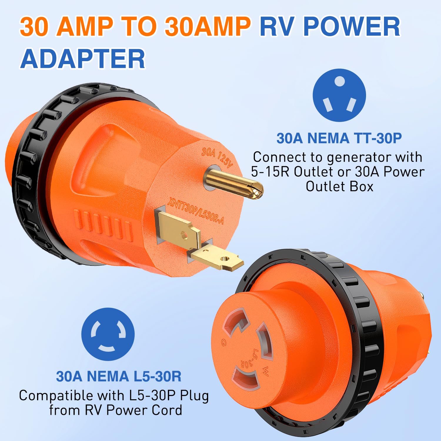 30 Amp Male to 30 Amp Twist Lock Female RV Power Adapter - Heavy Duty Electrical Connector for RV, Camper, and Generator Hookups