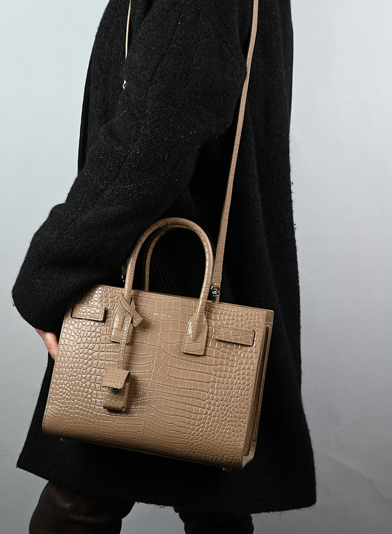 Saint Laurent Sac de Jour Baby Handbag in Tortora - Luxury Leather Tote Bag for Women, Perfect for Work, Travel & Everyday Use