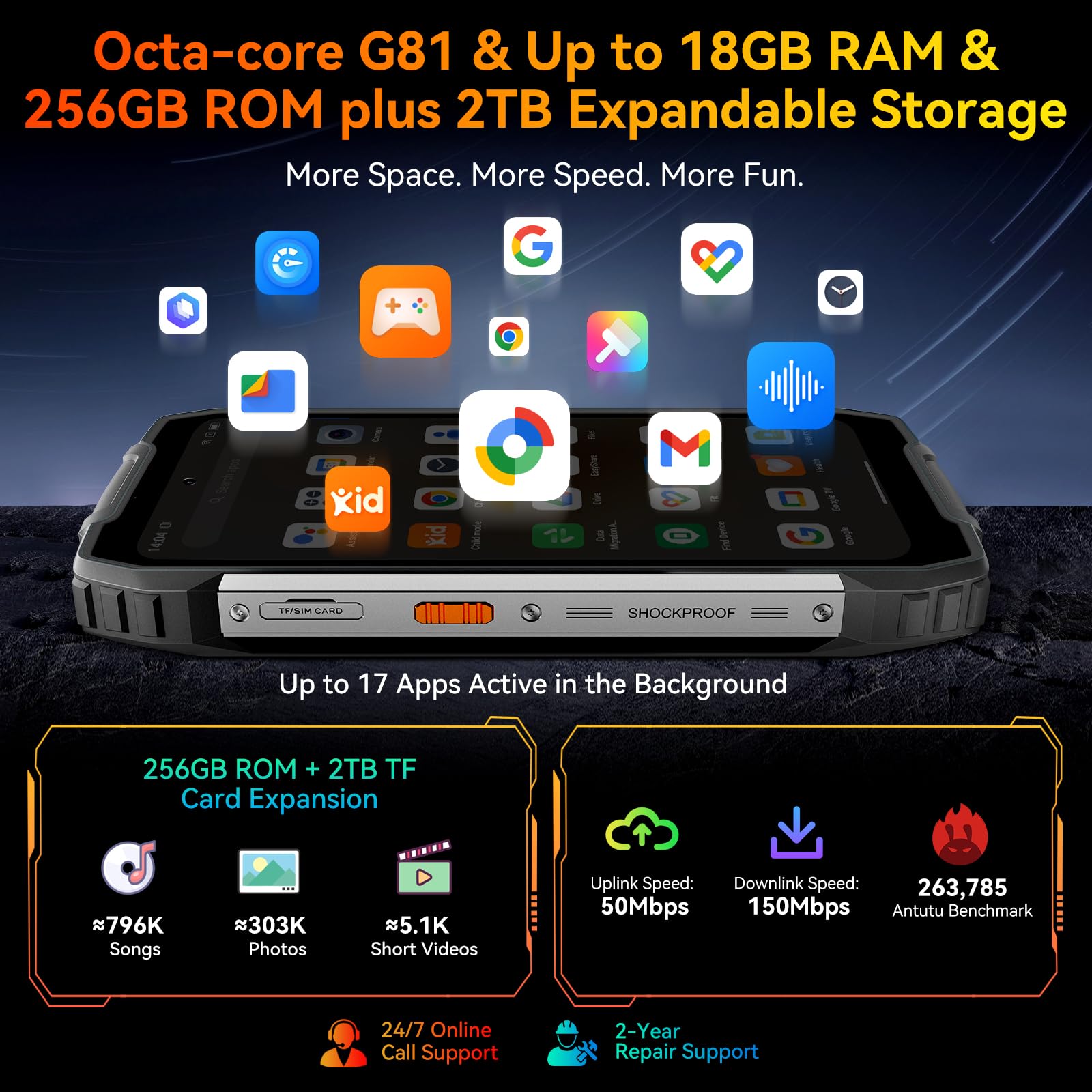 OSCAL Pilot 1 Rugged Smartphone - 15000mAh Battery, 33W Fast Charging, IP69K Military Grade, Android 14 with Gemini AI, 18GB RAM + 256GB/2TB Expandable Storage, Dual SIM, 6.67