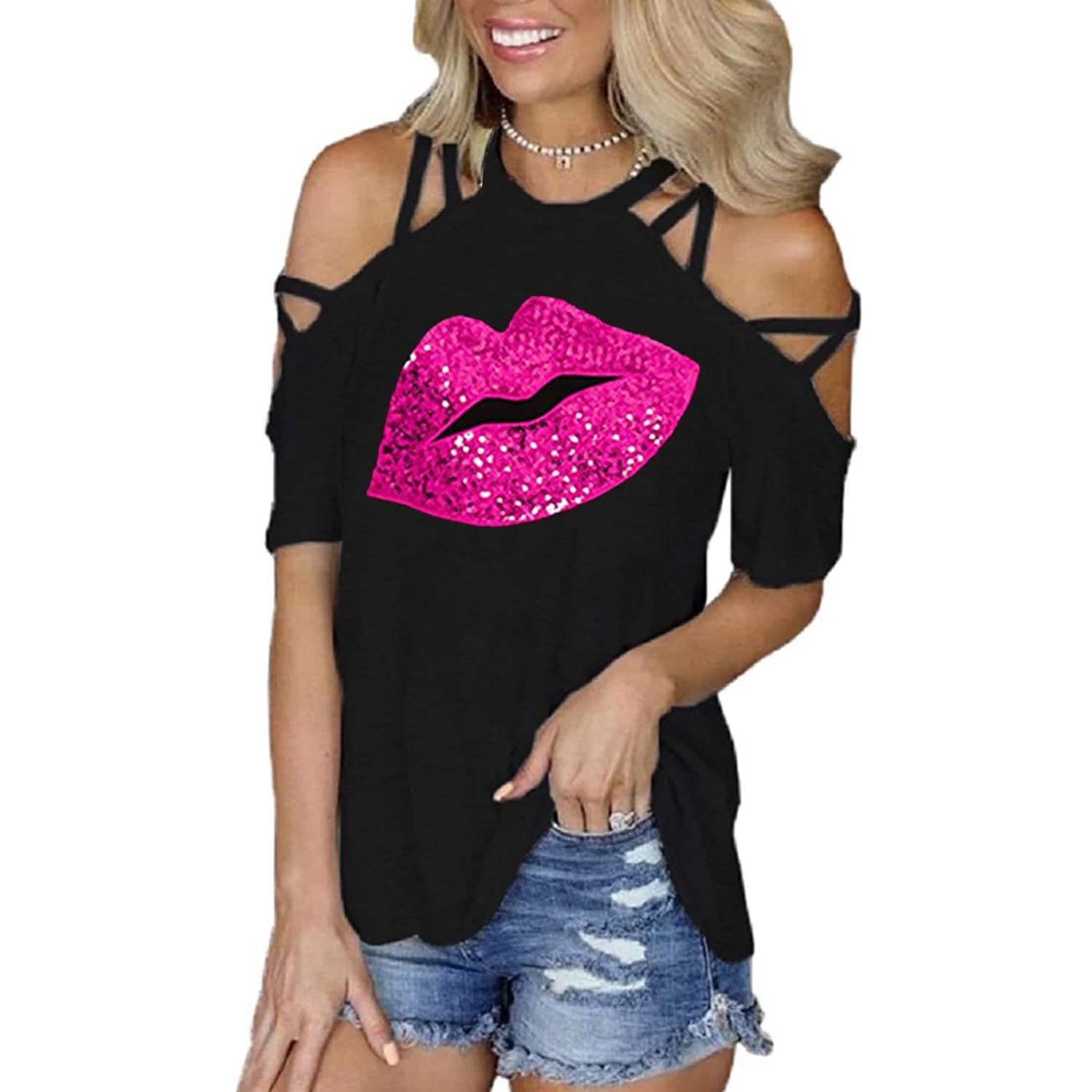 **PESION Women's Off The Shoulder Tops - Sexy Shiny Blouses & Graphic T-Shirts with Long/Short Sleeves for Casual Wear, Party, and Date Night Outfits**