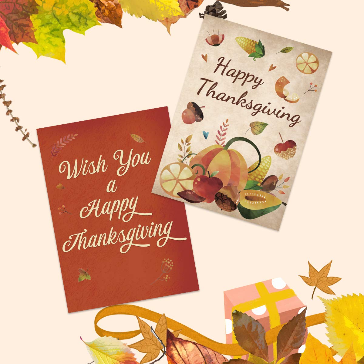 12 Thanksgiving Greeting Cards with Envelopes - 5x7 Inch Blank Inside Cards for Kids, Adults, Friends & Family - Perfect for Thanksgiving Wishes, Classroom Activities & Holiday Gifting