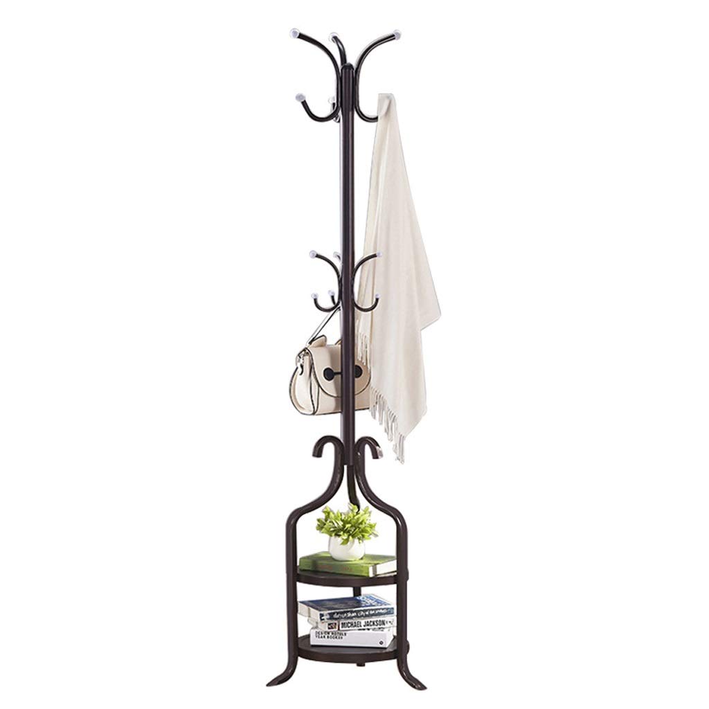 Modern Free-Standing Metal Coat Hat Rack - White & Black Double-Tier Entryway Organizer with 6 Hooks | Space-Saving Hall Tree for Bedroom, Office & Industrial Decor | Durable Storage Solution for Jackets, Hats, Bags & Accessories