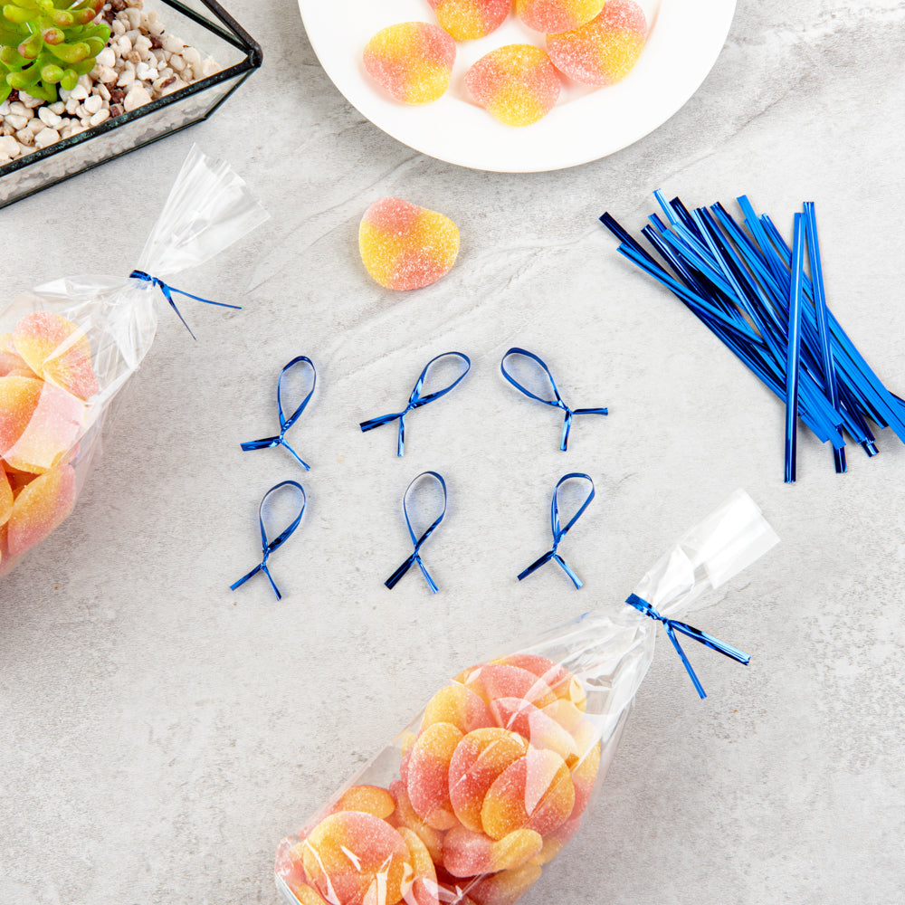 Blue Metallic Twist Ties for Bags - 500 Count Box | Secure & Reusable Bag Closures for Food Storage, Gift Wrapping & Organization