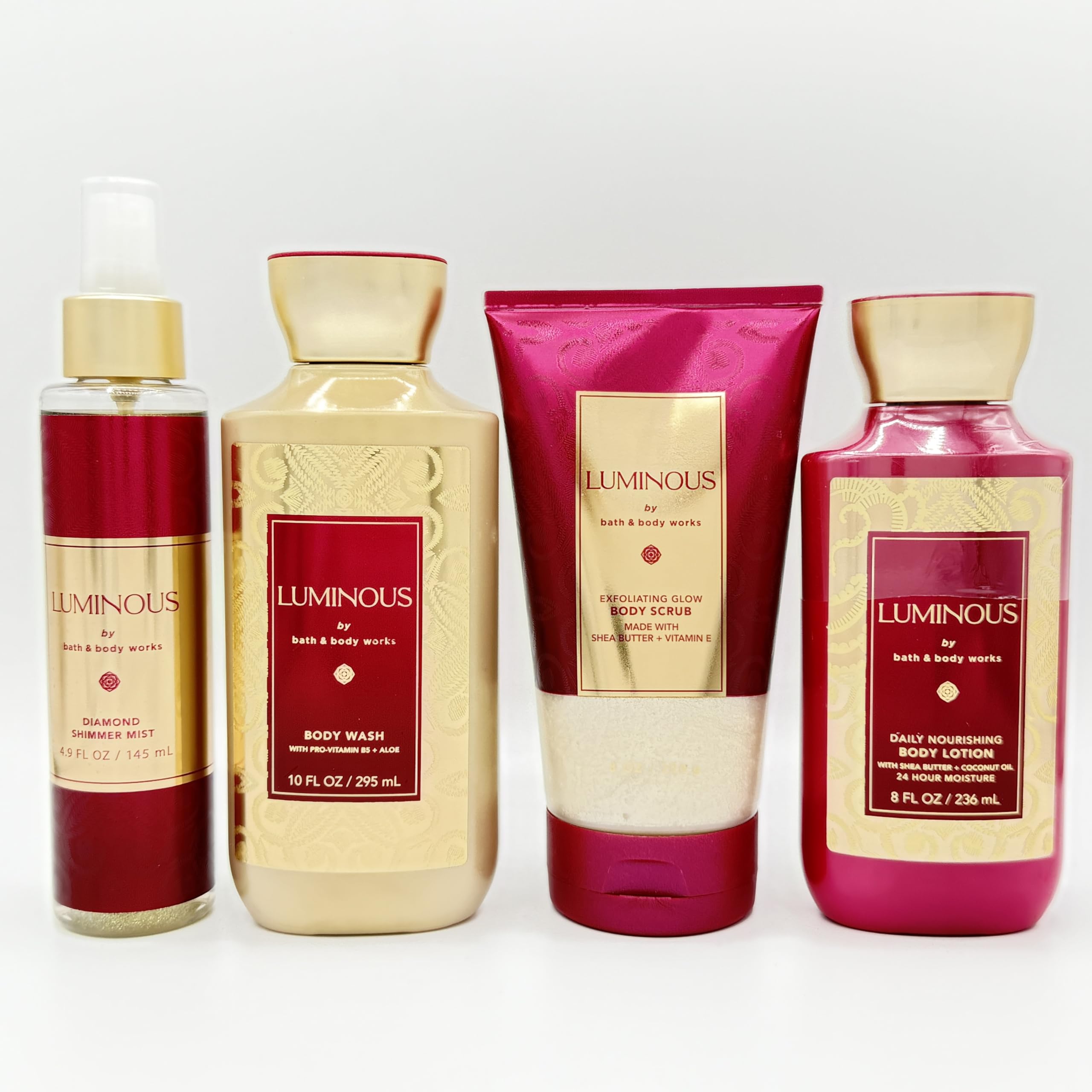 Luminous 4-Piece Bath & Body Gift Set - Diamond Shimmer Body Mist, Exfoliating Sugar Scrub, Hydrating Body Wash & Nourishing Lotion for Soft Skin | Perfect for Spa Day, Self Care Routine & Luxury Gifts