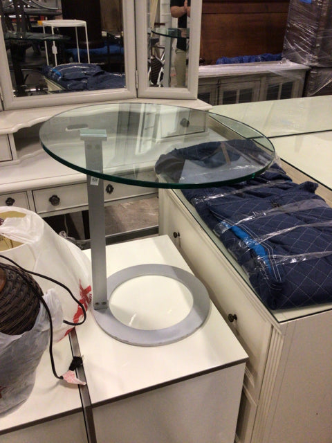 Modern Round Glass and Metal End Table - Stylish Side Table for Living Room, Bedroom, or Office - Perfect for Coffee, Books, and Decor