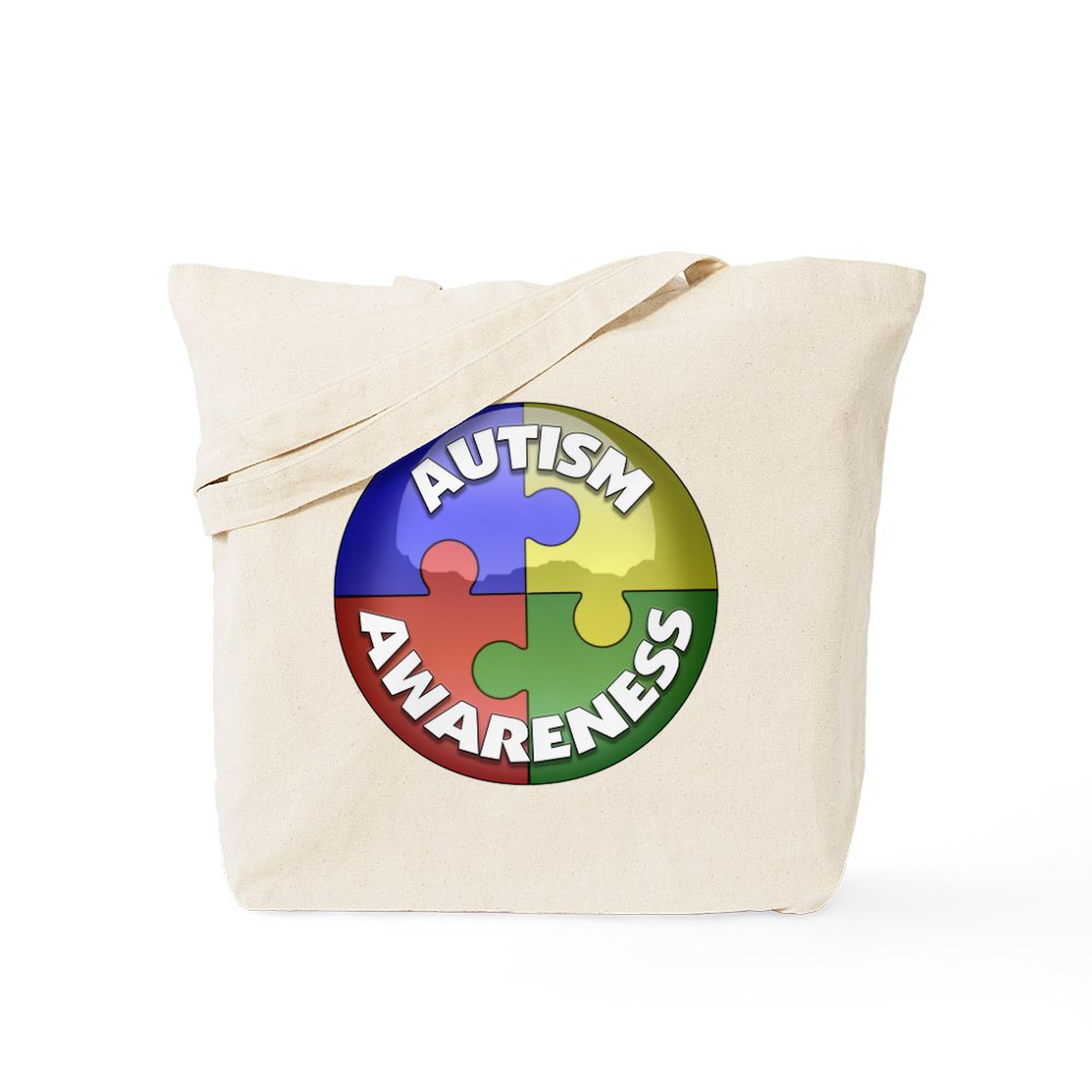 Autism Awareness Jewel Tote Bag - Natural Canvas Reusable Shopping Bag for Groceries, Beach & Daily Use | Support Autism Awareness with Eco-Friendly Tote