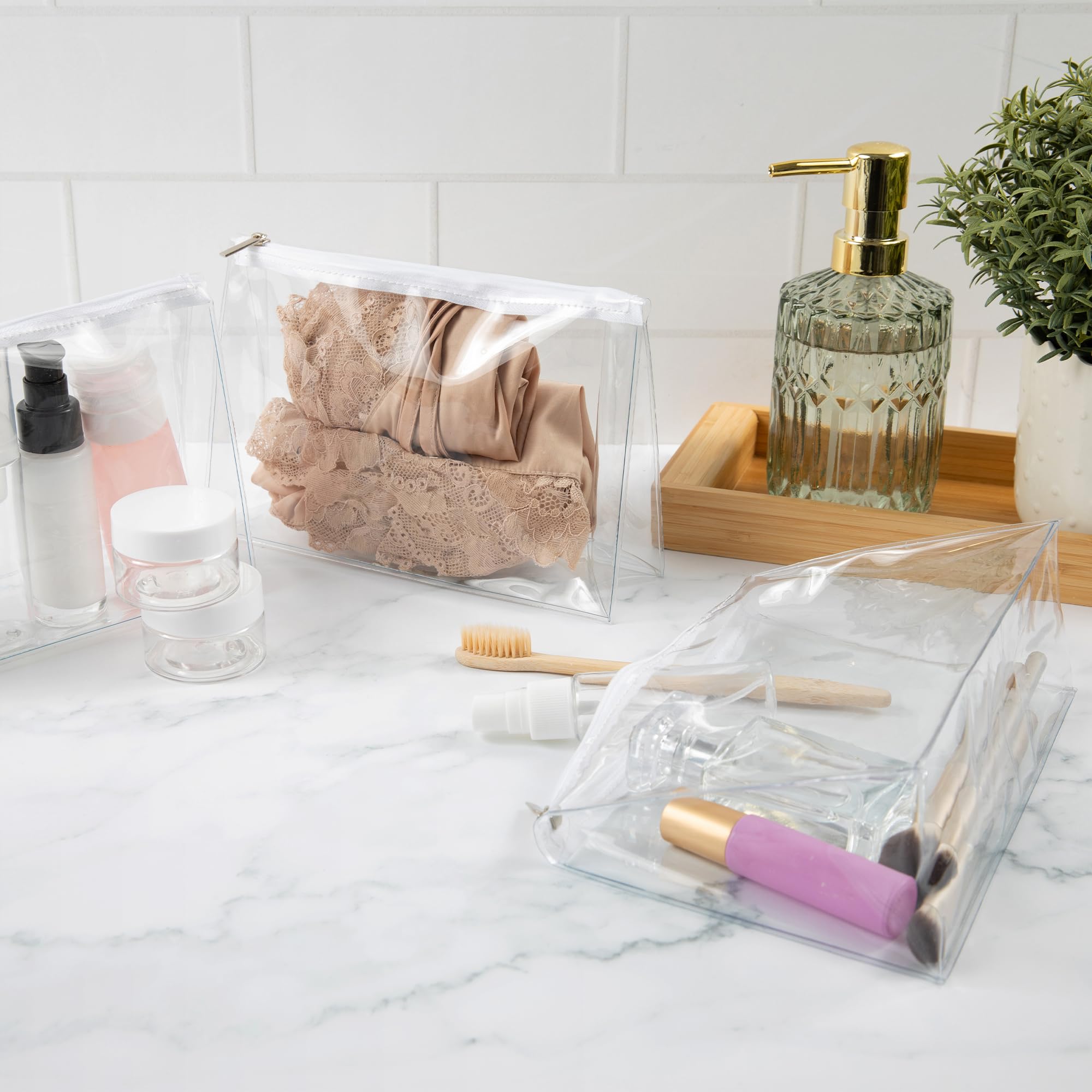 Clear TSA Approved Travel Makeup Bags - 5 Pack Waterproof Cosmetic Organizer with Zipper for Toiletries, Lingerie & Swimsuits | Perfect for Airports, Gym, Beach & Vacation Packing