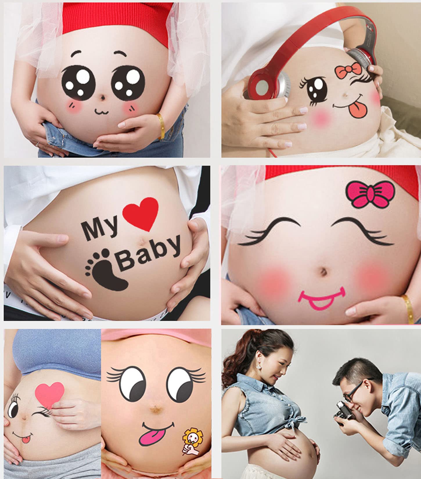 Funny Pregnancy Belly Stickers Set - 10 Pcs Cute Facial Expression Bump Stickers for Maternity Photoshoot, Baby Shower & Gender Reveal - Happy, Shy, Excited Emotion Decals for Expecting Moms