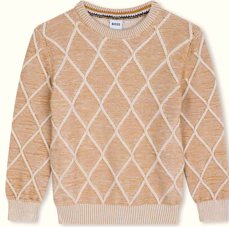 HUGO BOSS Men's Diamond Pattern Knit Sweater - Slim Fit Pullover for Casual & Business Wear (Size 4 14A) | Perfect for Office, Date Night & Fall Winter Fashion