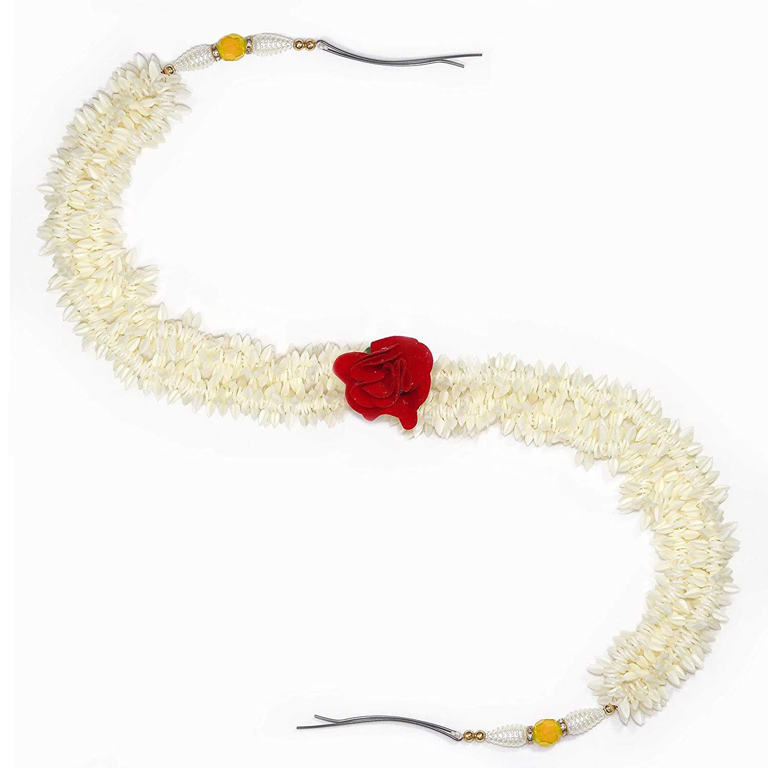 DEXO 2-Piece Artificial Garland Flower Hair Pins & Juda Gajra Set - Hair Bun Accessories for Women & Girls - Red/White - Perfect for Weddings, Parties & Festive Occasions