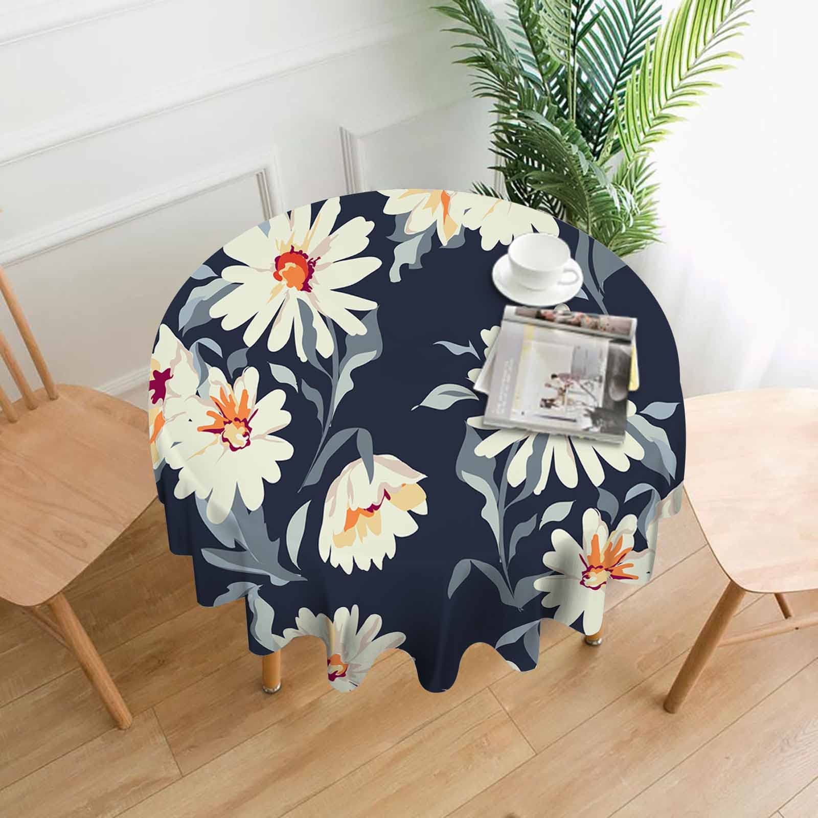 Elegant Daisy Floral Tablecloth for Round Tables 60 Inch - Machine Washable Polyester Fabric - Perfect for Dining Room, Garden Parties, Buffet Events & Outdoor Camping