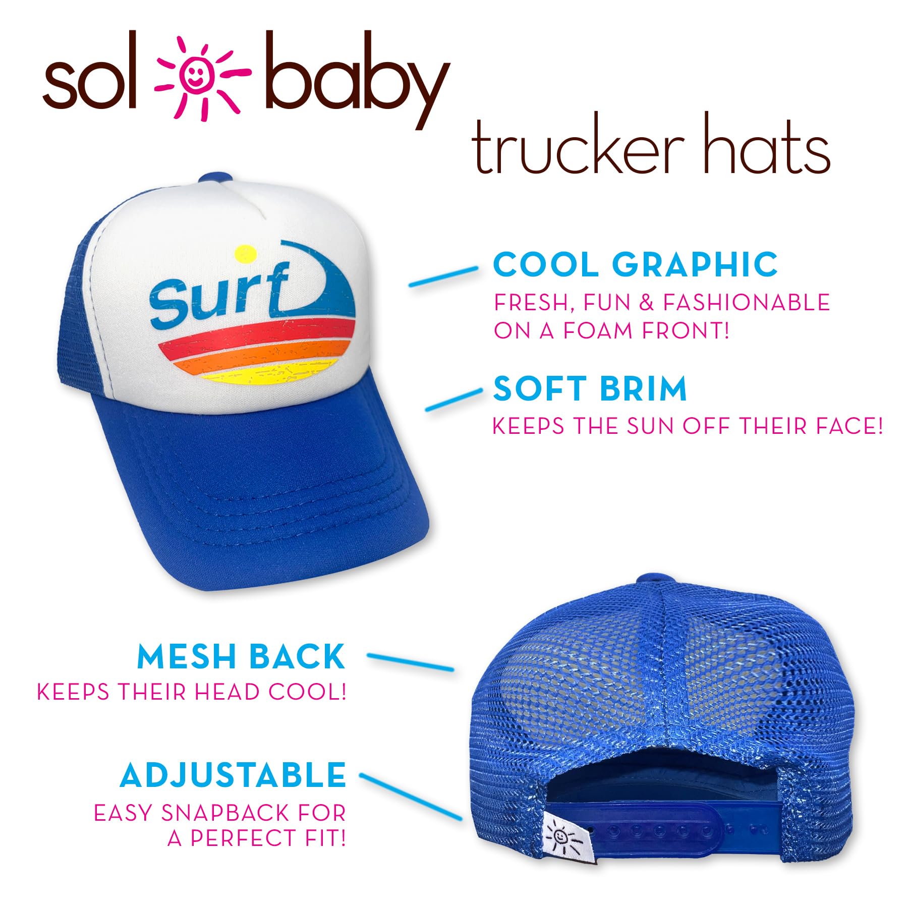 Baby Surf Hat Adjustable Snapback - Beach & Baseball Cap for Kids