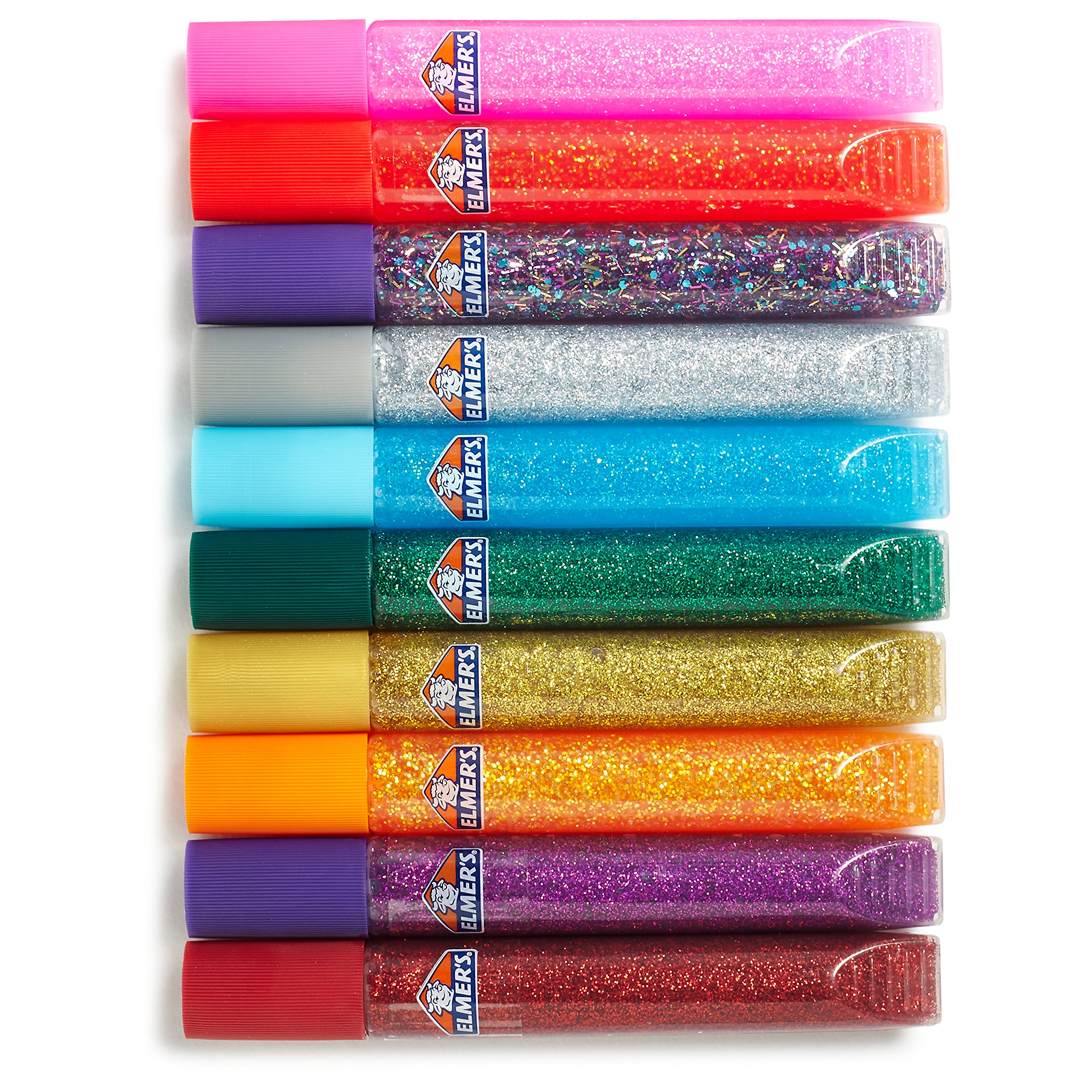Elmer's E199 3D Washable Glitter Glue Pens - Classic Rainbow Pack of 10 | Non-Toxic Craft Supplies for Kids DIY Slime Making, School Projects & Art Activities