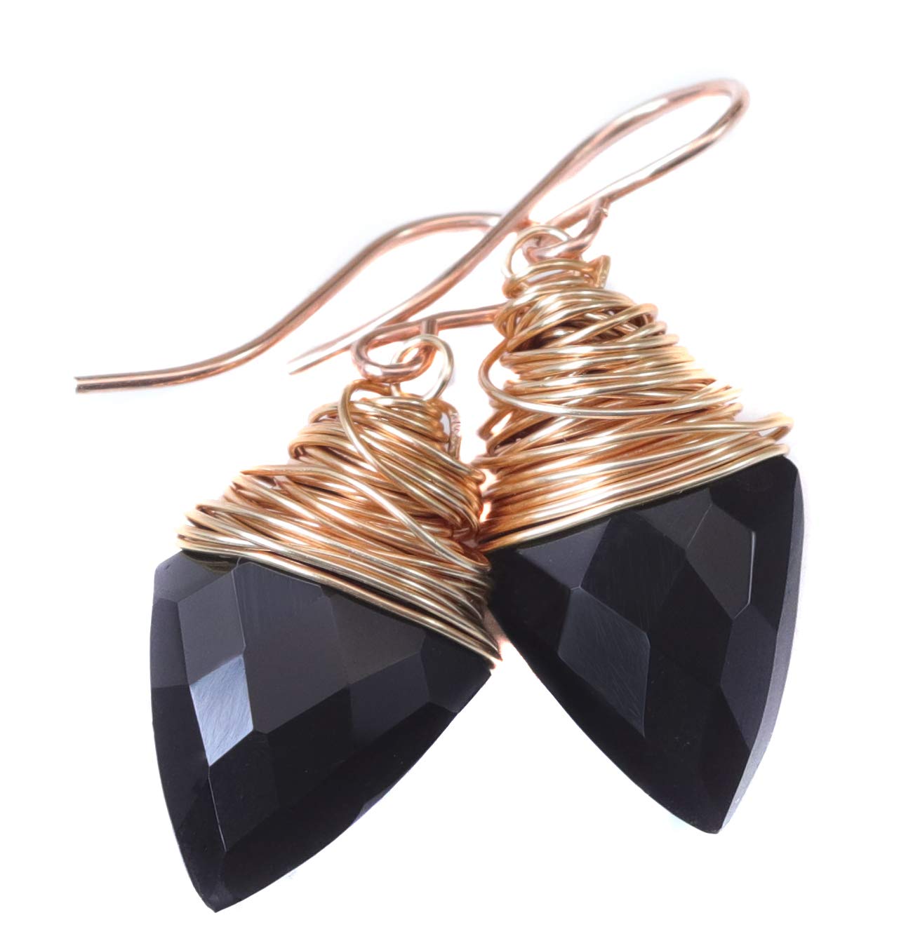 Onyx Earrings for Women - Jet Black Faceted Briolette Drop Dangle Earrings with Wire Wrapped Design | Perfect for Evening Parties, Weddings & Special Occasions