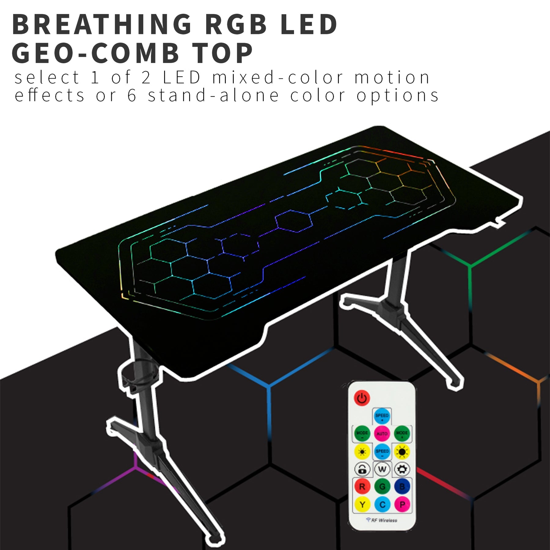 48 x 24 Inch Black Gaming Desk with RGB LED Lights - Sturdy Computer Desk for PC Gaming Setup, Home Office & Streaming Station