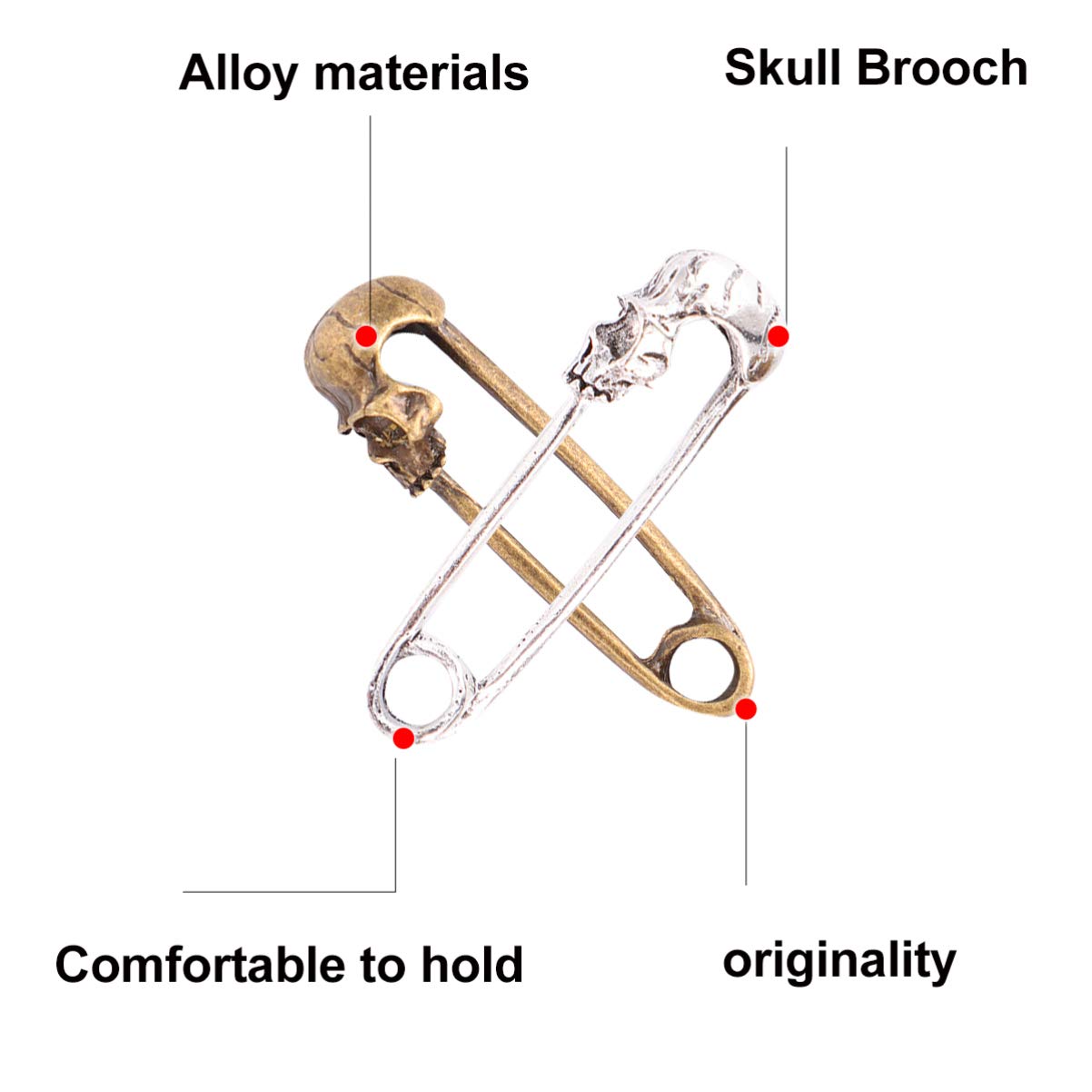 EXCEART 20pcs Skull Head Safety Pins - Brooches, Sewing Pins & Jewelry Connectors for DIY Crafts, Clothes & Accessories | Perfect for Home Office, Fashion Design & DIY Projects