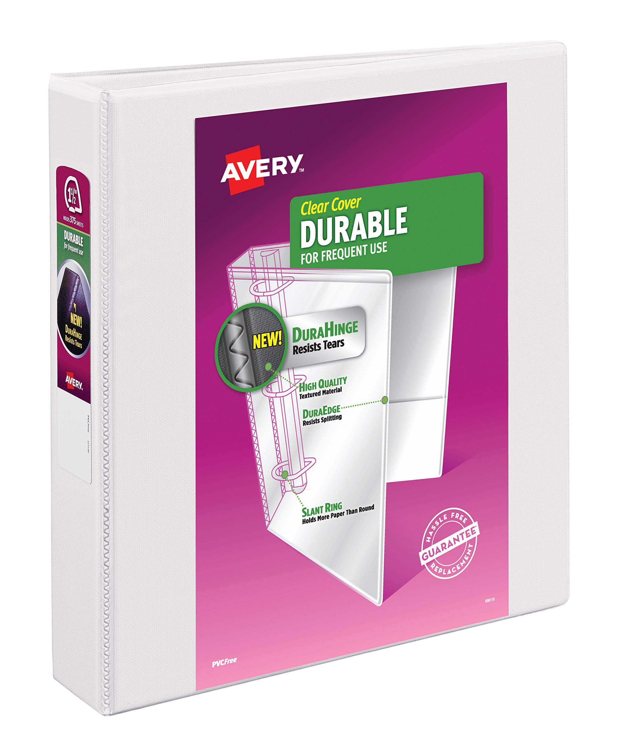 Avery Durable 1.5-Inch Slant Ring View Binder - Holds 8.5x11 Inch Paper, White (17022) - Perfect for Office, School, and Home Organization