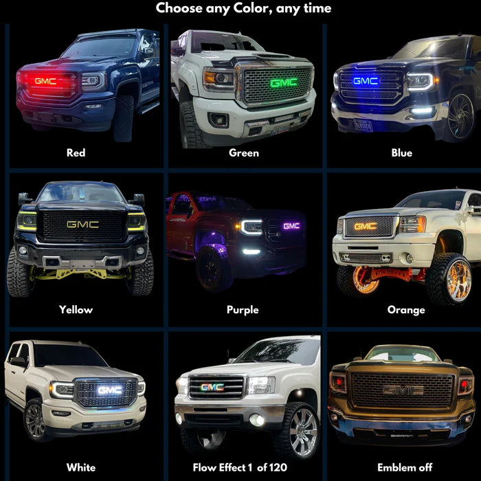GMC LED Emblem - Multicolor Light Up Badge for Trucks & SUVs (1999-2024 Models) - Perfect for Night Driving & Custom Car Styling