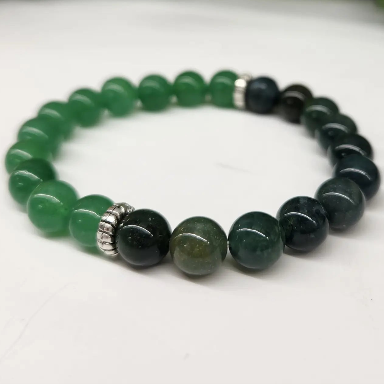 Green Jade & Moss Agate Stretch Bracelet for Good Luck & Abundance | Healing Crystal Jewelry for Meditation, Yoga & Positive Energy