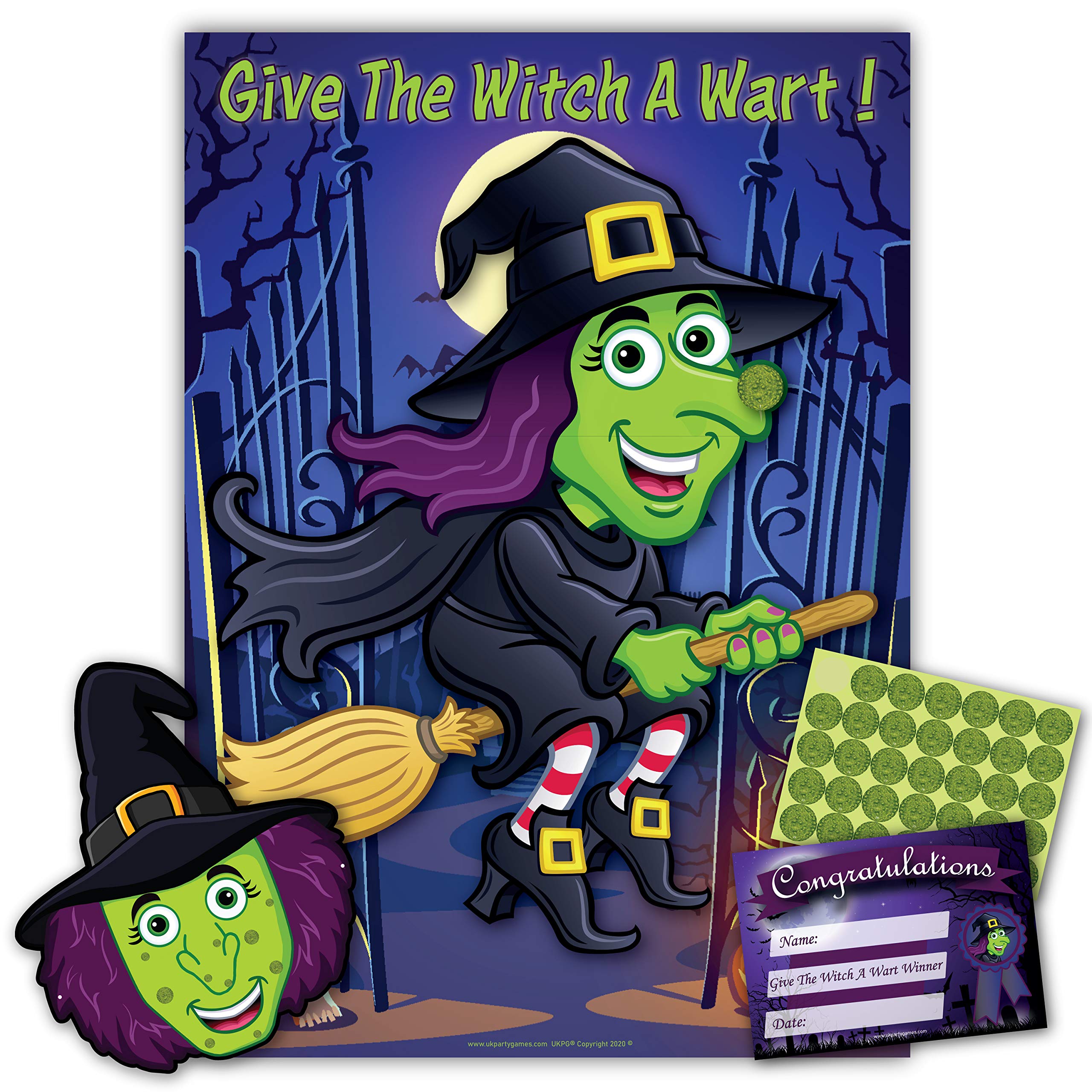 Halloween Party Game – GIVE THE WITCH A WART | Fun Group Game for 35 Players with Prize & XL Poster | Perfect for Halloween Parties, Decorations & Supplies | Great for Family Gatherings, Classroom Activities & Spooky Night Events