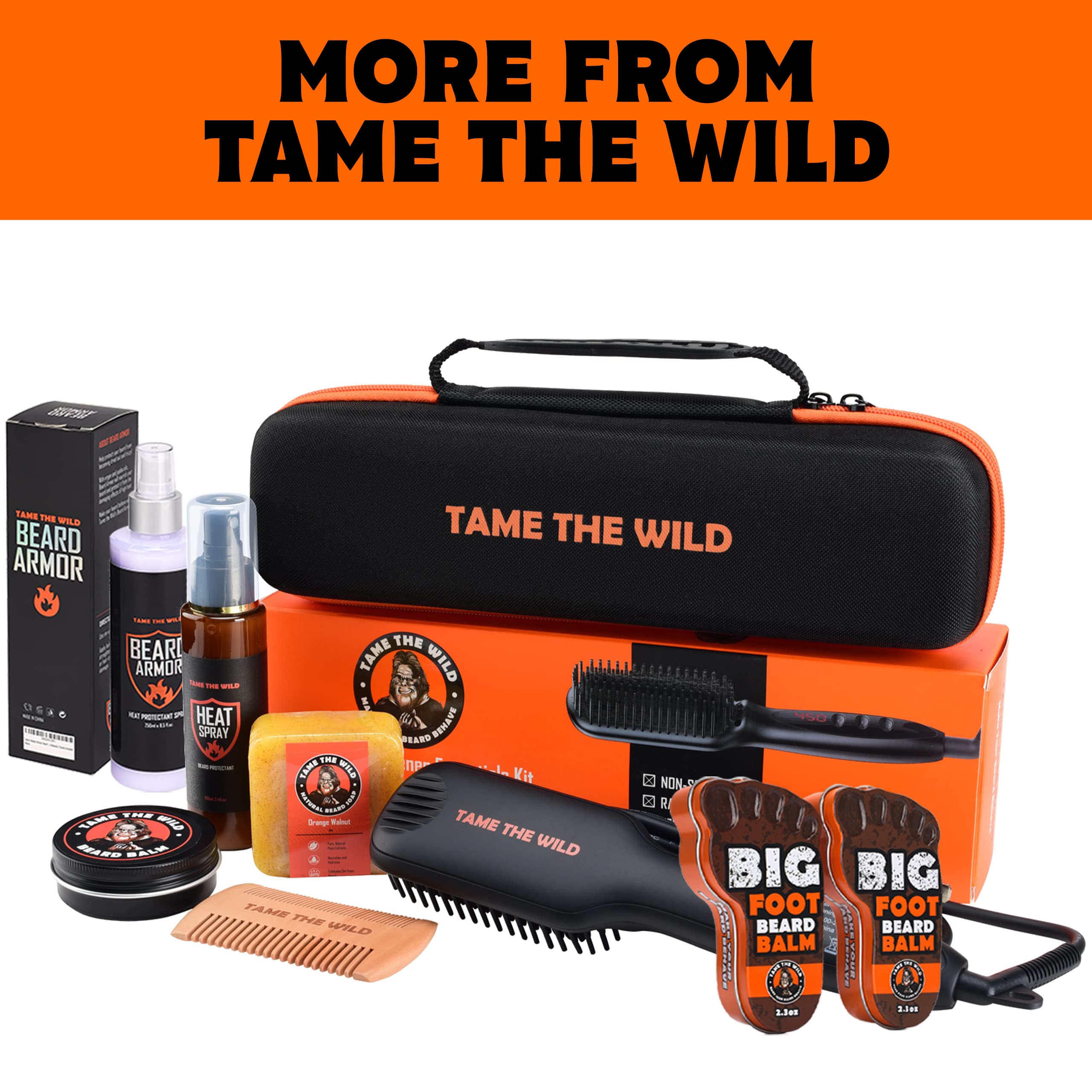 Tame The Wild Pro Beard Grooming Kit for Men - Heated Beard Straightener with 12 Temperature Settings, Heat Protectant Spray, Beard Soap, Balm, Comb & Travel Case - Perfect Gift Set for Home, Travel & Professional Styling