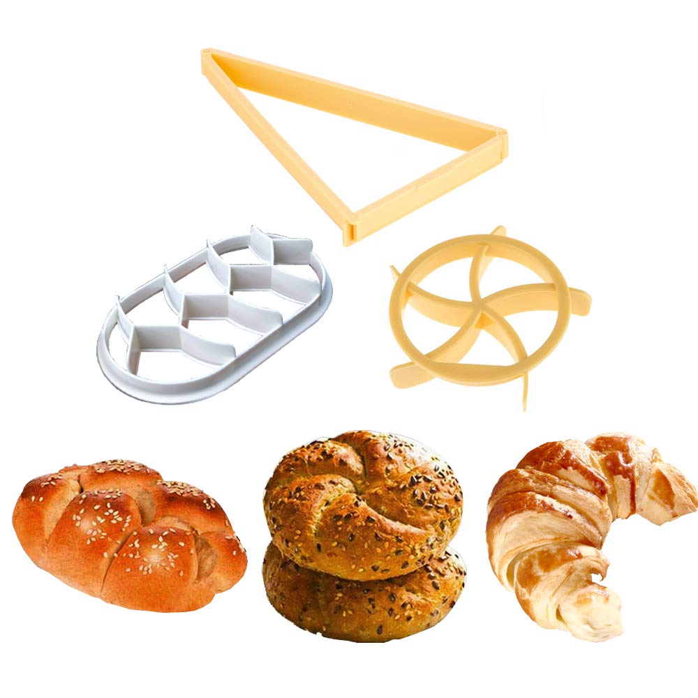 Premium 3-Piece Kaiser Roll Stamp Set - German Style Bread Roll Press & Croissant Cutter - Dough Press Mold for Baking, Cookie Making - Perfect for Home Bakers & Professional Bakeries (Ideal for Artisan Breads, Pastries & Holiday Baking)