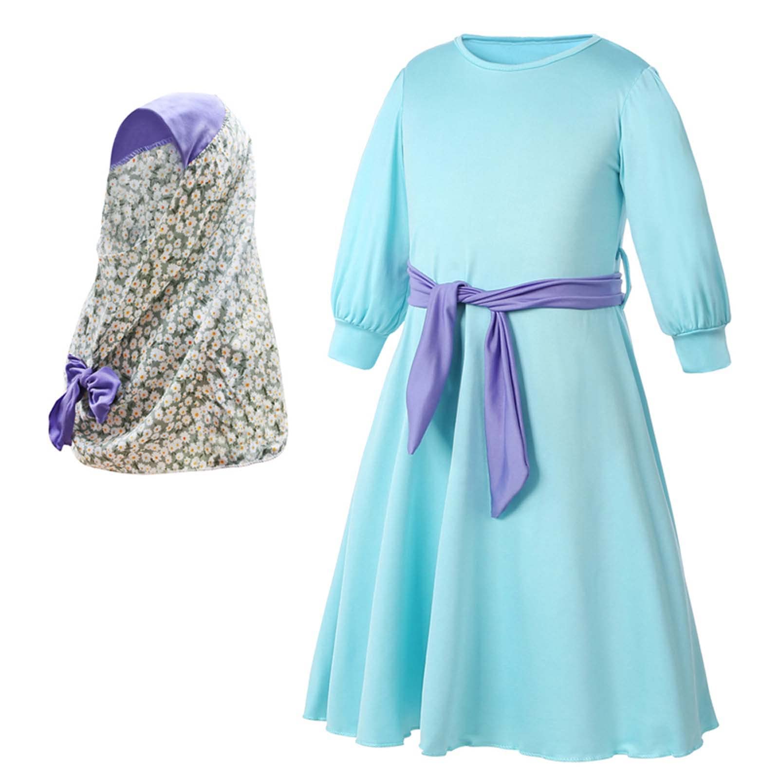 Muslim Baby Girls' Long Sleeve Floral Dress with Turban - 2 Piece Modest Spring Maxi Dress Set for Toddlers | Perfect for Eid, Family Gatherings & Special Occasions