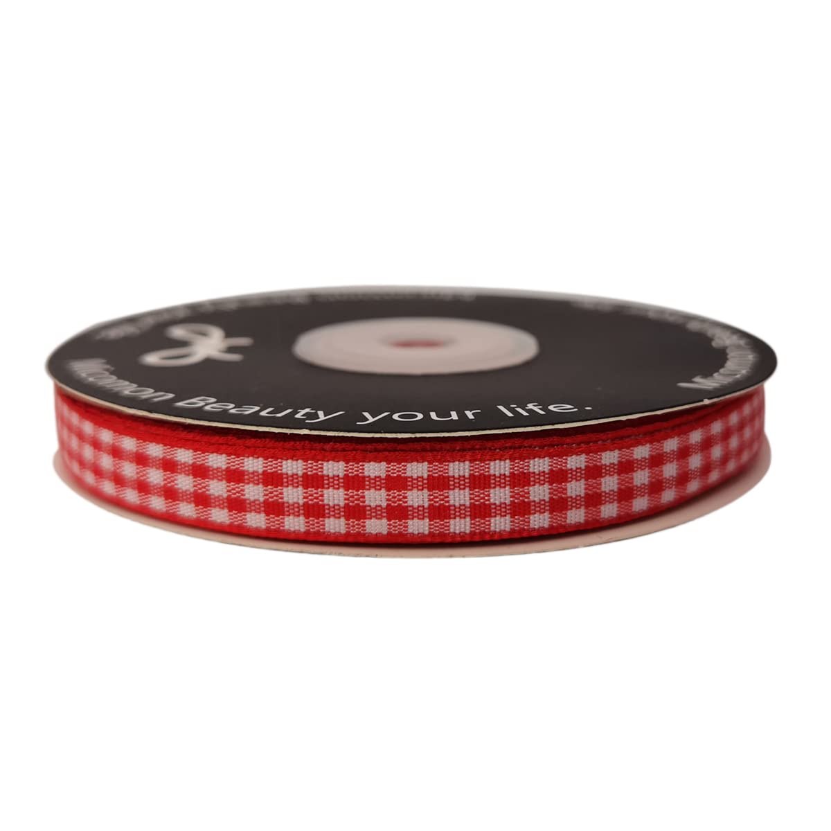 Red and White Gingham Ribbon - 3/8 Inch Wide, 25 Yards per Roll, 100% Polyester Craft Ribbon for Gift Wrapping, DIY Projects, Hair Bows, and Party Decorations