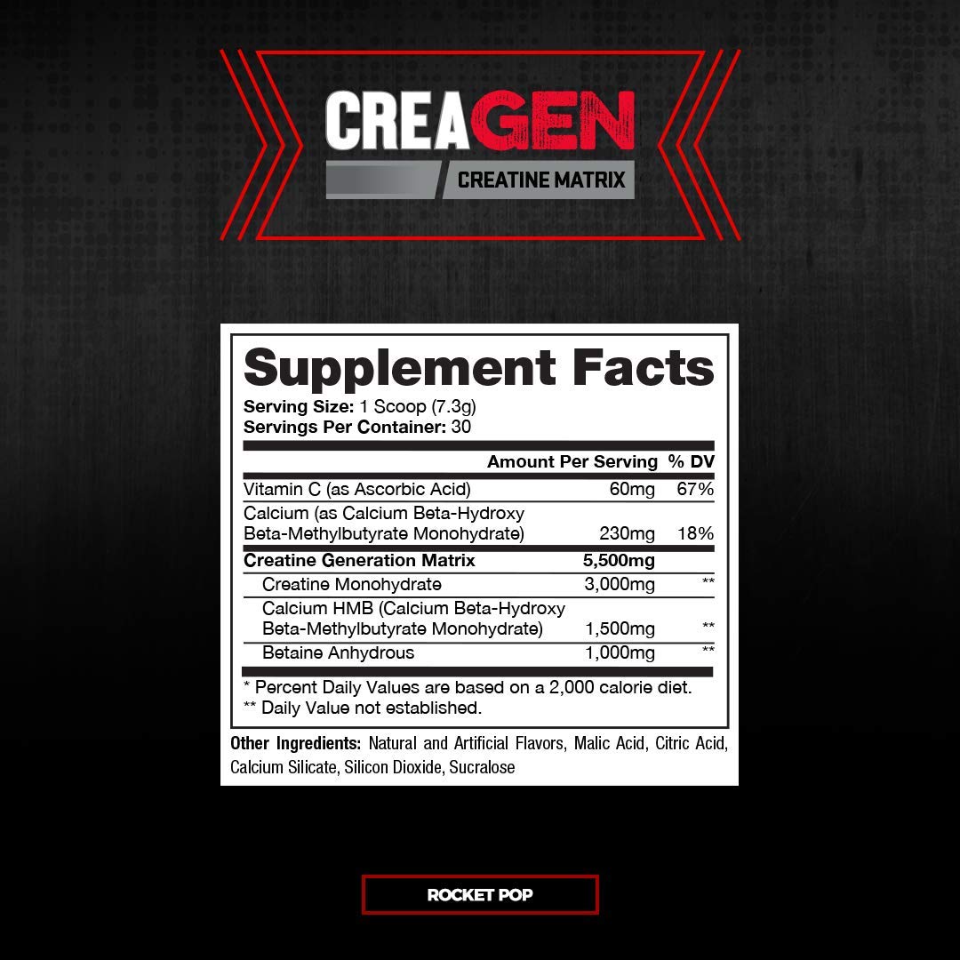 ProSupps CreaGEN Creatine Monohydrate Powder with HMB - Muscle Growth & Recovery Supplement for Energy, Strength & Power | Pre & Post Workout Powder for Athletes & Bodybuilders (30 Servings, Rocket Pop Flavor) | Ideal for Gym Training, Weightlifting & Muscle Recovery