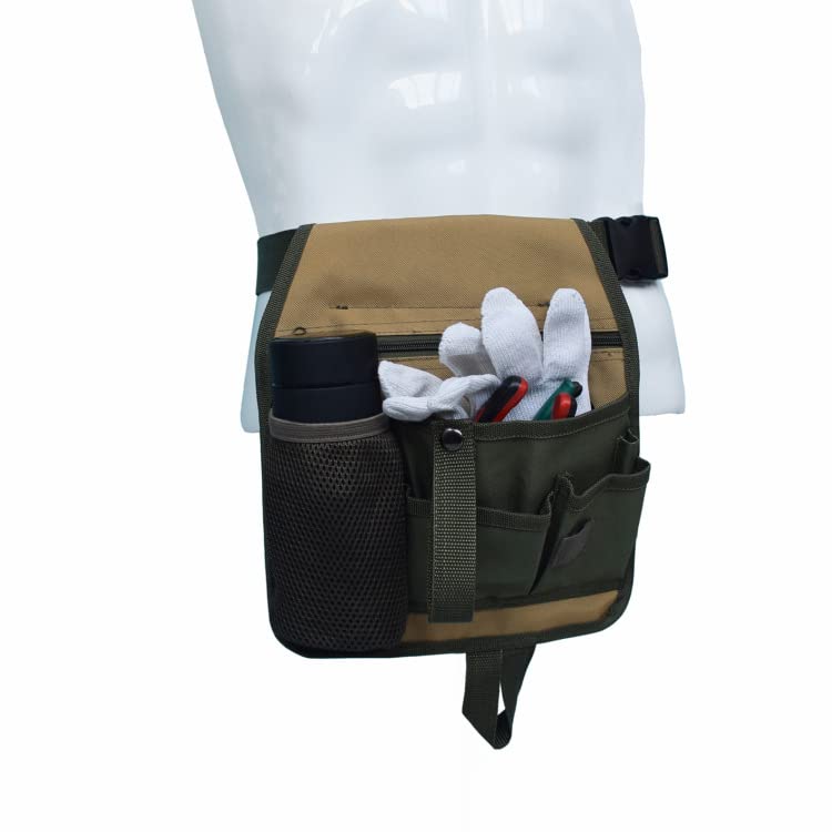 Heavy Duty Canvas Tool Belt Bag - Adjustable Waist Tool Pouch with Multiple Pockets, Waterproof Electrician & Carpenter Organizer Storage for Construction, DIY, Woodworking - Perfect for Job Sites & Home Renovations (Khaki)