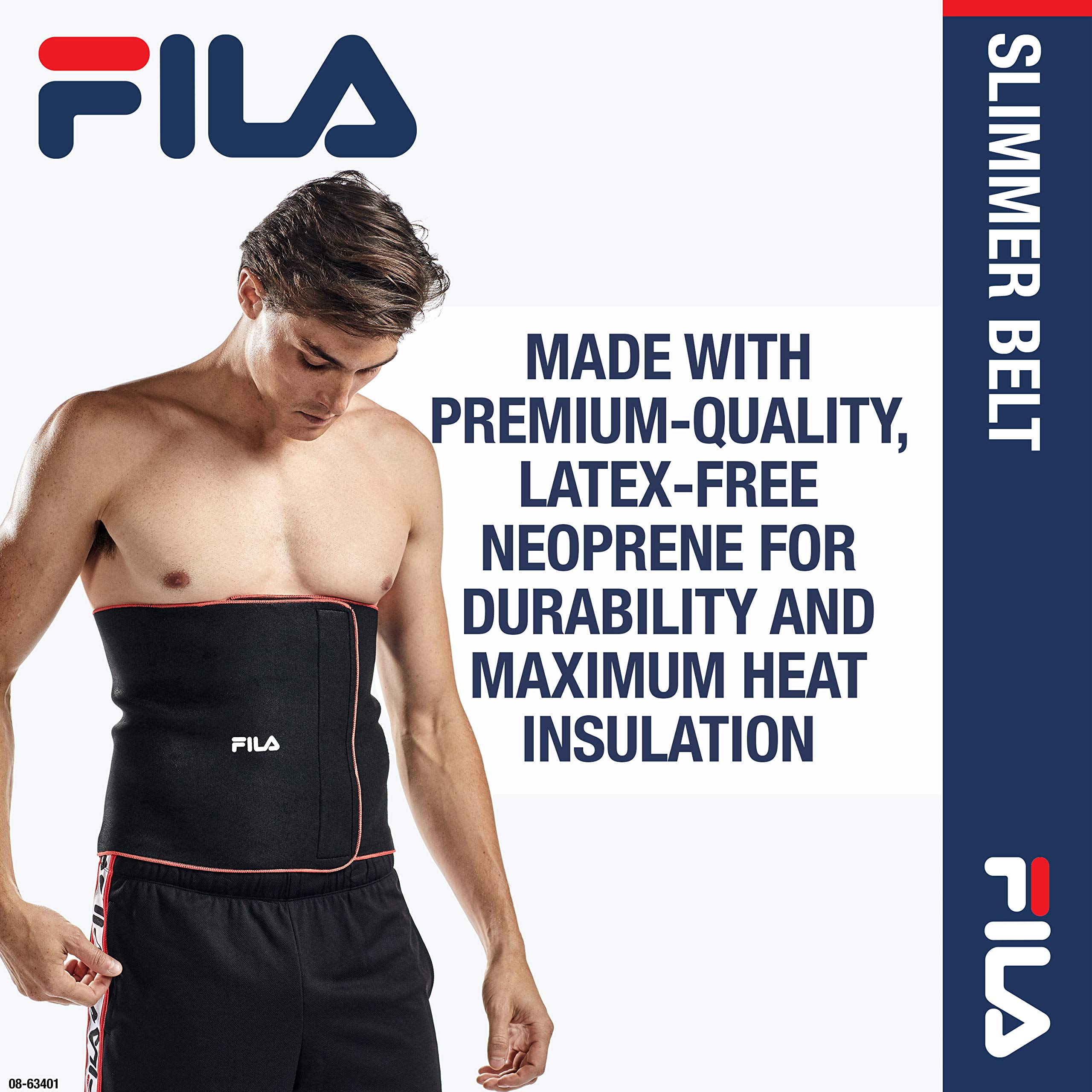 FILA Waist Trimmer Slimming Belt for Women & Men - Neoprene Sweat Trainer for Stomach, Abs, Back & Waist - Gym, Workout & Postpartum Recovery