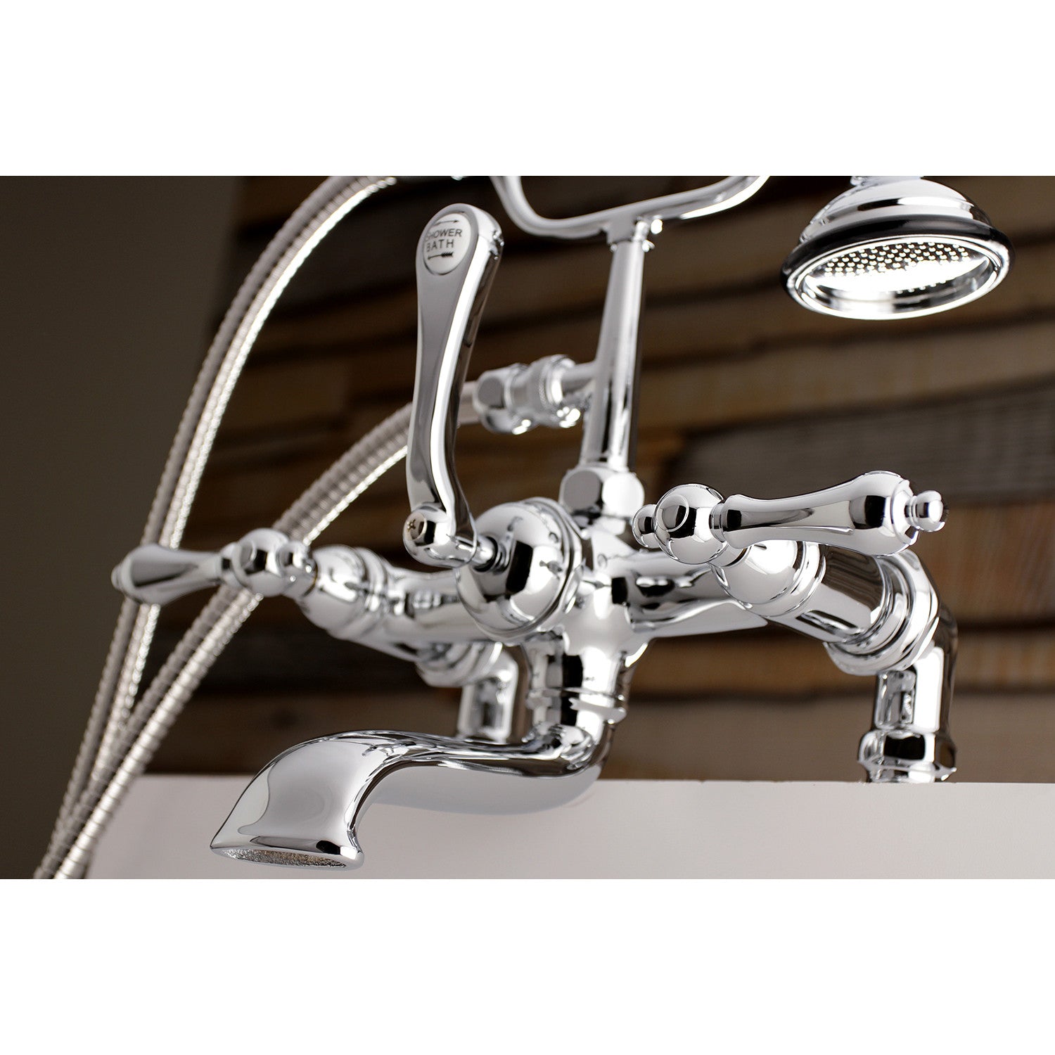 Vintage Style 3-Handle 2-Hole Deck Mount Clawfoot Bathtub Faucet with Hand Shower in Polished Chrome - Perfect for Classic Bathroom Renovations & Freestanding Tubs