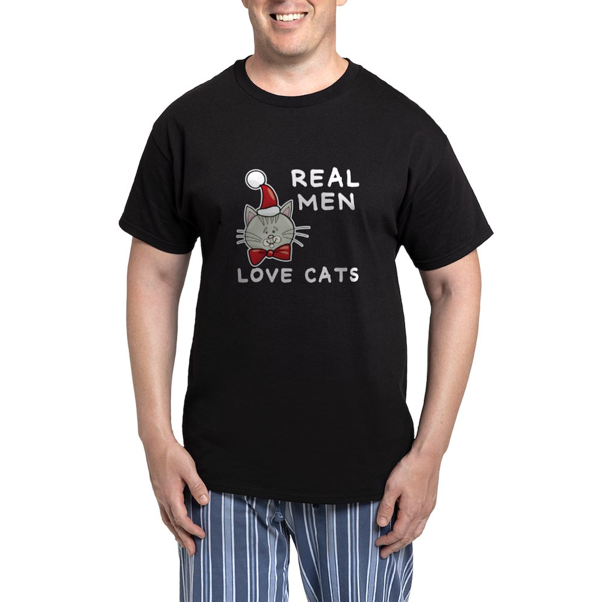 Real Men Love Cats Men's Dark Pajama Set - Comfortable Sleepwear for Cat Lovers | Cozy Nightwear for Relaxing at Home & Lounging