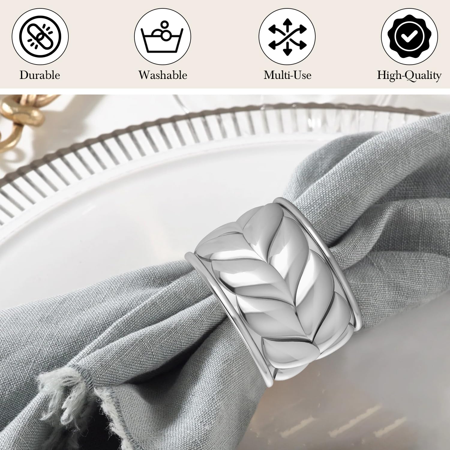 Elegant Silver-Plated Engravable Napkin Rings for Wedding & Dining - Personalized Stainless Steel Tableware Set in Premium Gift Box - Perfect for Formal Dinners, Bridal Showers & Holiday Tablescapes