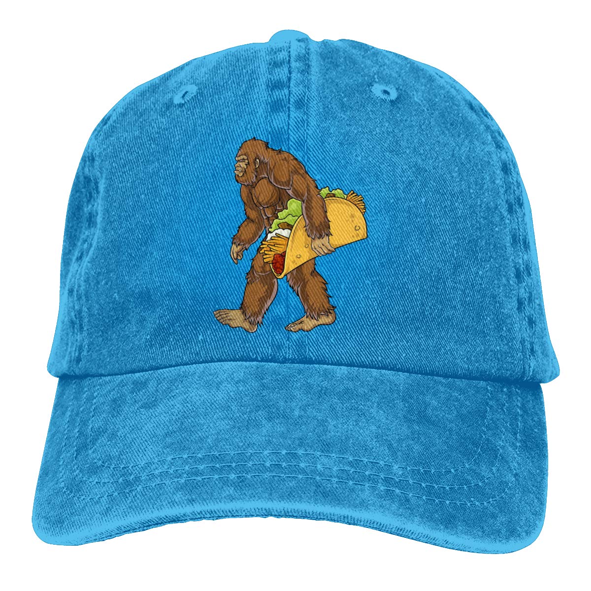 Vintage Bigfoot Sasquatch Trucker Hat with Taco Design - Denim Baseball Cap for Men & Women - Adjustable Dad Hat for Golf, Fishing & Outdoor Activities