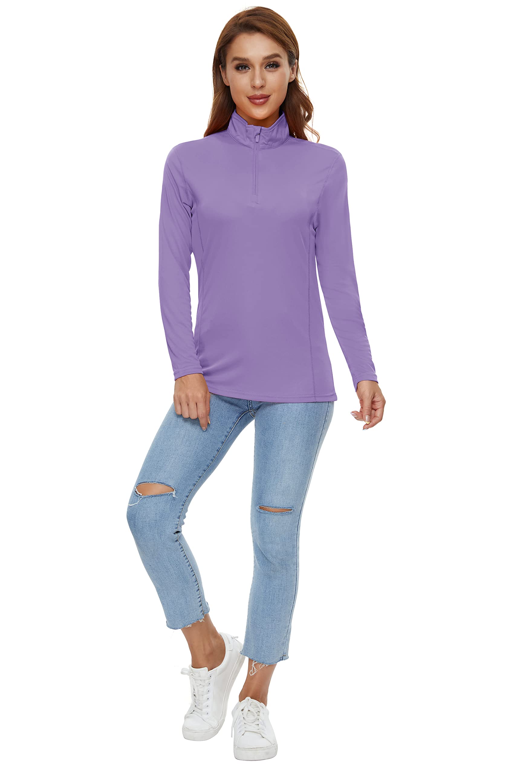 CRYSULLY Women's UPF 50+ Sun Protection Long Sleeve Shirt - 1/4 Zip Quick Dry Hiking Top for Summer Outdoor Activities, Camping & Travel