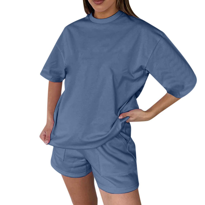 Women's Short Sleeve Pullover and Shorts 2-Piece Outfit Set - Casual Summer Lounge Wear for Beach, Vacation & Home Comfort